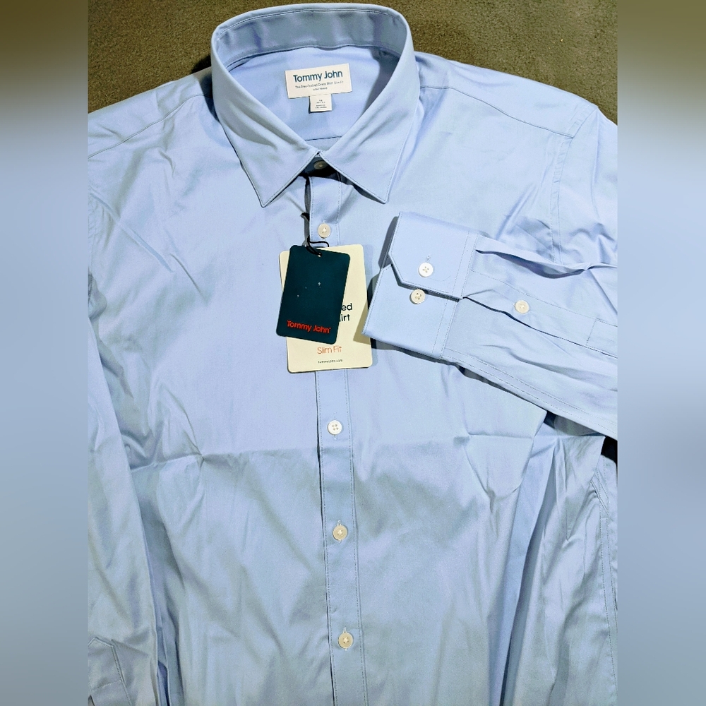 Tommy John Slim Fit Mens 16 long sleeve button down dress shirt blue